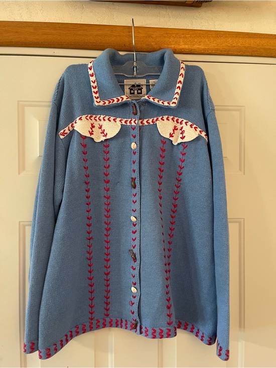 Storybook Knits Sweaters - Vintage Storybook Knits Baseball US Flag  Sweater, Size Large